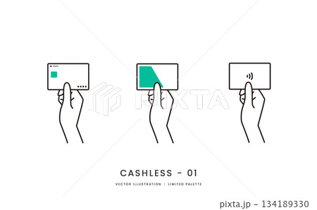 クレジットカードや交通系ICカードを持つ手のイメージイラストセット 134189330