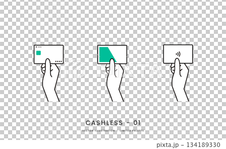 クレジットカードや交通系ICカードを持つ手のイメージイラストセット 134189330