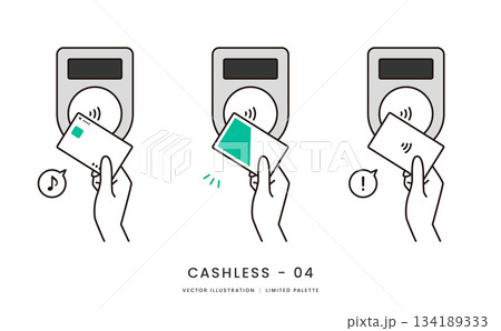 クレジットカードや交通系ICでタッチ決済をするイメージイラストセット 134189333