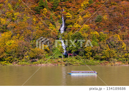 【山形県_白糸の滝】紅葉の白糸の滝と紅葉舟下り 10月 11月 134189886