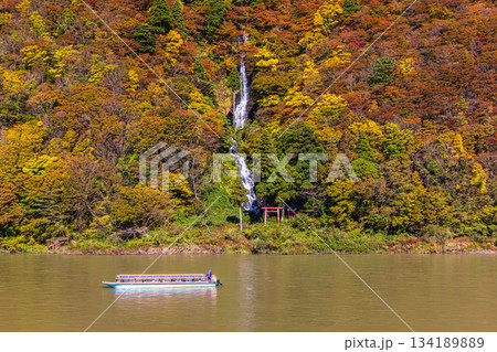 【山形県_白糸の滝】紅葉の白糸の滝と紅葉舟下り 10月 11月 134189889