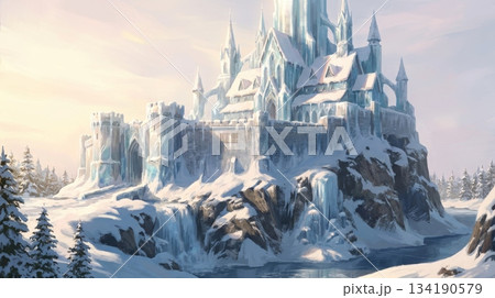 Ice Castle on Snowy Hill Ice Castle on Snowy Hill 134190579
