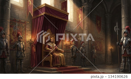 King Throne Room Surrounded by Guards King Throne Room Surrounded by Guards 134190626
