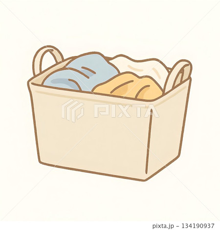 手描き風の角型洗濯カゴのアイコンイラスト 134190937