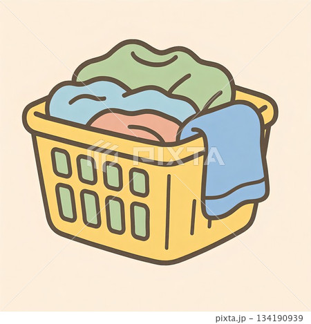 深型バスケットの洗濯カゴ挿絵イラスト 134190939