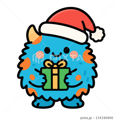 Blue Monster With Orange Dots In Santa Hat 134190940