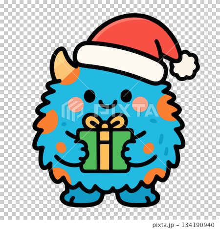 Blue Monster With Orange Dots In Santa Hat 134190940