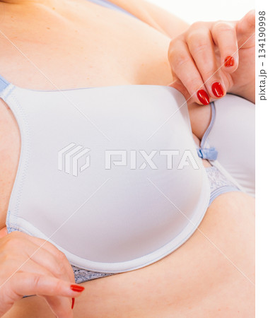 Woman big breast wearing bra Woman big breast wearing bra 134190998