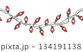 Seamless Border of red Christmas Lights. Watercolor illustration of a garland. Hand drawn holiday decoration on white isolated background. Water color painting art image. Classic New Year's ornament 134191138