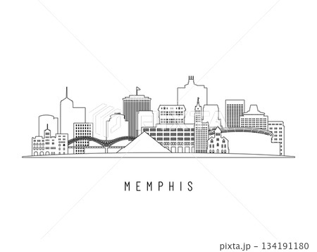 Detailed Memphis skyline vector illustration. Detailed Memphis skyline vector illustration. 134191180