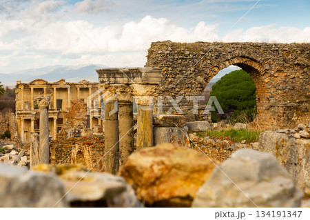 Preserved Scholastica Baths in ancient settlement of Ephesus, Turkey 134191347