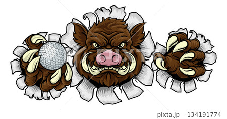 Boar Wild Hog Razorback Warthog Pig Golf Mascot Boar Wild Hog Razorback Warthog Pig Golf Mascot 134191774