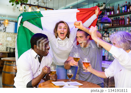 Happy diverse group celebrating Italy 134191811