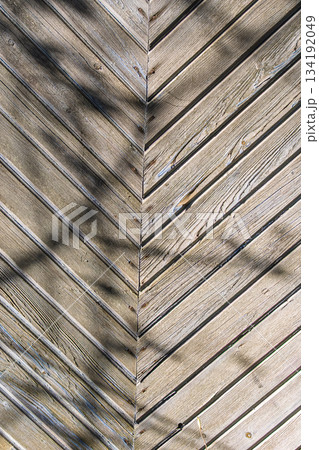 texture of old wooden covering consisting of many wooden elements 134192049
