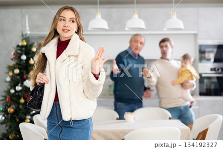 Men quarreling with girl Men quarreling with girl 134192327