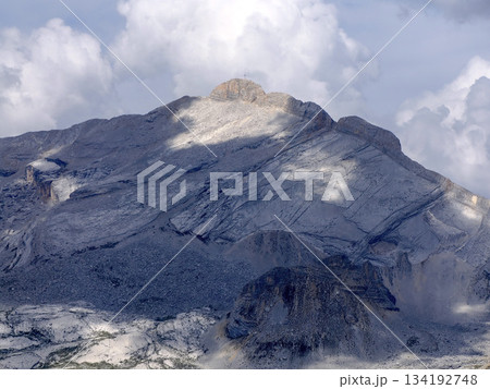 Peaks of Dolomites mountains Fanes panorama in summer season landscape view from Col Bechei 134192748