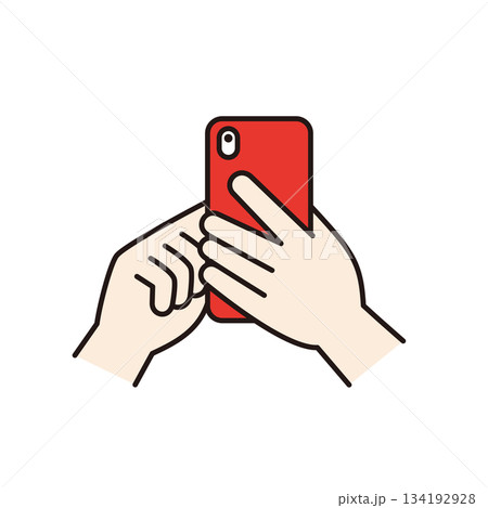 スマートフォンを操作する手のシンプルなベクターイラスト素材＿裏面＿カラー 134192928