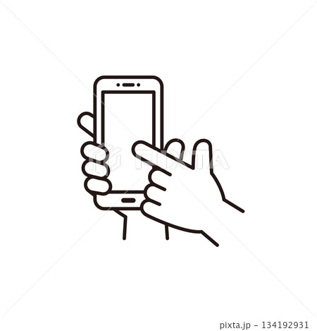 スマートフォンの画面を操作する手のシンプルなベクターイラスト素材_表面 スマートフォンの画面を操作する手のシンプルなベクターイラスト素材_表面 134192931