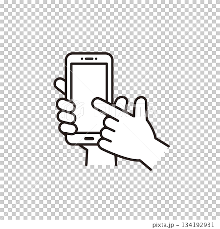 一隻手操作智慧型手機螢幕的簡單向量插圖 134192931