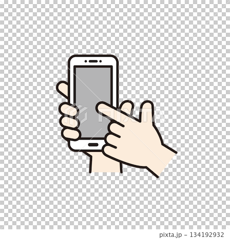 スマートフォンの画面を操作する手のシンプルなベクターイラスト素材＿表面＿カラー 134192932