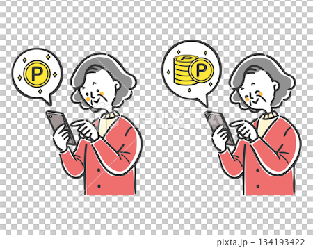Senior woman doing point activities with smartphone Vector 134193422