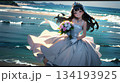 海辺でウエディングドレスを着た女性 134193925