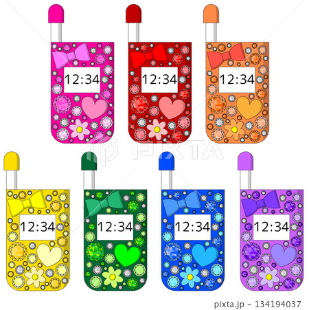 7色のデコったガラケーのセット 134194037