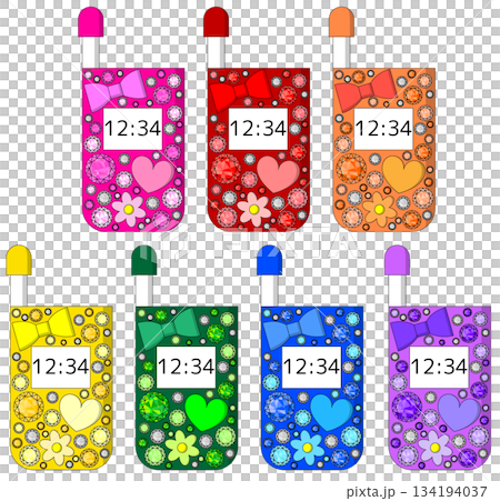 7色のデコったガラケーのセット 134194037