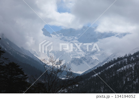 Beautiful high altitude snow capped mountain and forest in Tibet, China Beautiful high altitude snow capped mountain and forest in Tibet, China 134194052