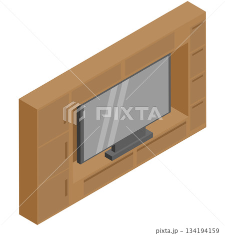 アイソメトリックなテレビの壁面収納されたイメージ素材イラスト アイソメトリックなテレビの壁面収納されたイメージ素材イラスト 134194159