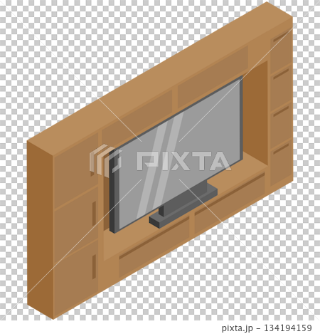 アイソメトリックなテレビの壁面収納されたイメージ素材イラスト アイソメトリックなテレビの壁面収納されたイメージ素材イラスト 134194159