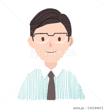 眼鏡をかけたストライプシャツの男性｜手描きタッチのイラストアイコン 134194671