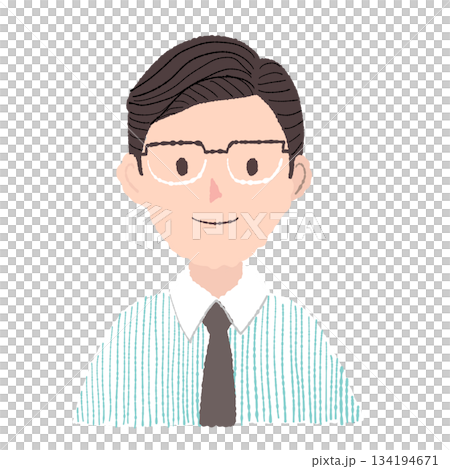 眼鏡をかけたストライプシャツの男性｜手描きタッチのイラストアイコン 134194671
