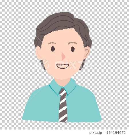 A smiling man with gray hair wearing a light blue shirt | Hand-drawn illustration icon 134194672