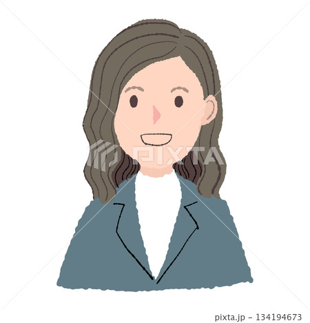 ブラウスにスーツを着たウェーブヘアの女性｜手描きタッチのイラストアイコン 134194673