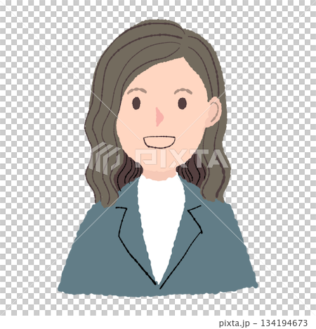 ブラウスにスーツを着たウェーブヘアの女性｜手描きタッチのイラストアイコン 134194673