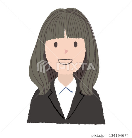 リクルートスーツを着た笑顔の女性｜手描きタッチのイラストアイコン 134194674