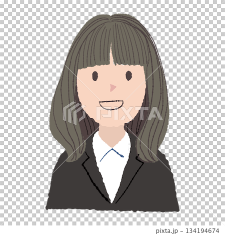 リクルートスーツを着た笑顔の女性｜手描きタッチのイラストアイコン 134194674