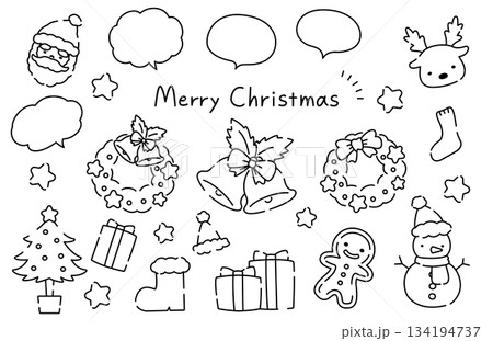 線画のかわいい手描き風クリスマスイラスト素材セット 線画のかわいい手描き風クリスマスイラスト素材セット 134194737