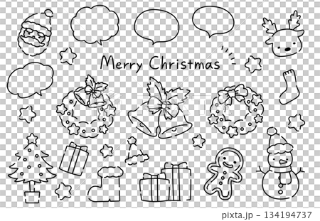 Cute hand-drawn line drawing Christmas illustration material set 134194737