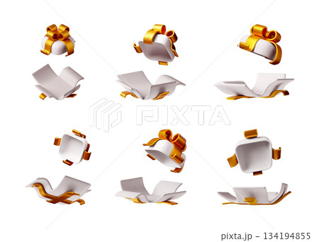 3D Gift box set opening process. 134194855