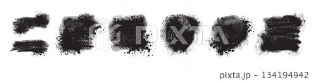 Black graffiti stain, abstract grunge splash blob set, vector urban liquid brushstroke background.  134194942