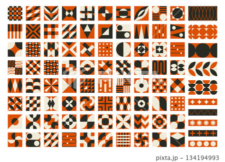 set, collection of abstract bauhaus geometric pattern shapes, vector trendy modern elements design	 134194993