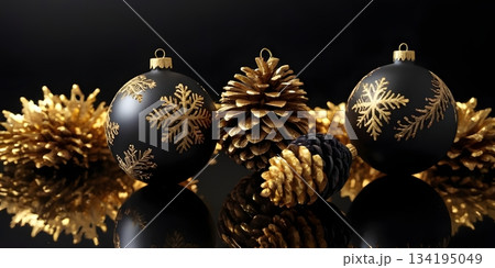 Black and gold Christmas background, perfect for posters, cards and holiday designs 134195049