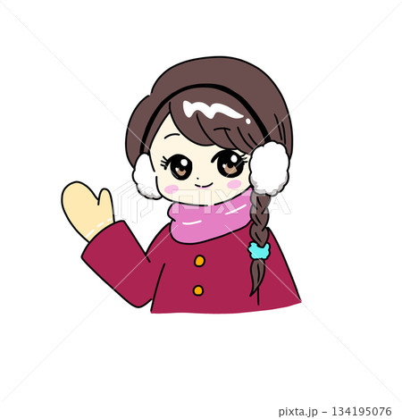 冬の装いで案内する女の子 134195076