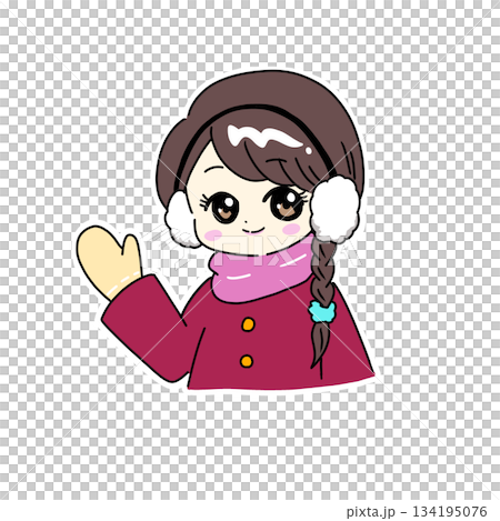 冬の装いで案内する女の子 134195076