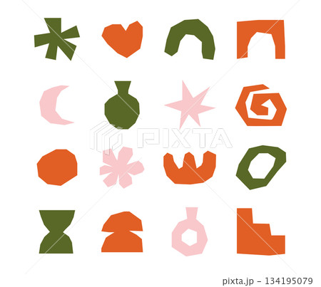 set of abstract irregular hand draw cut out elements, paper cut organic shapes collection	 134195079