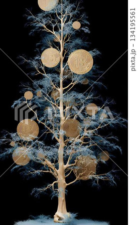 a tree whose fruits are bitcoin coins 134195561