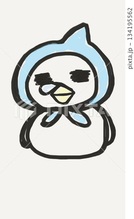 お昼寝してる頭巾かぶったアヒル   134195562