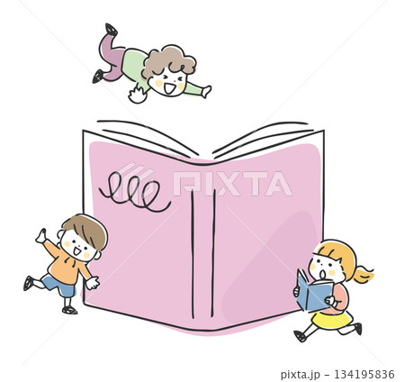 本と子供たちのイラスト 134195836